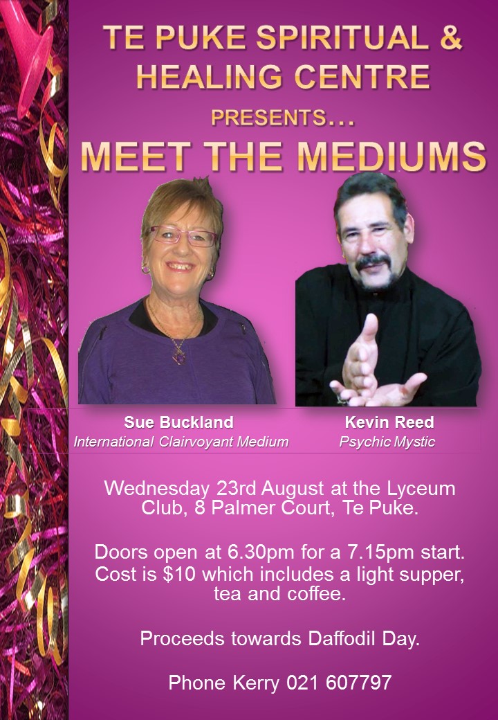 Read more about the article Mediums Sue Buckland and Kevin Reed to speak in Te Puke – A must see!