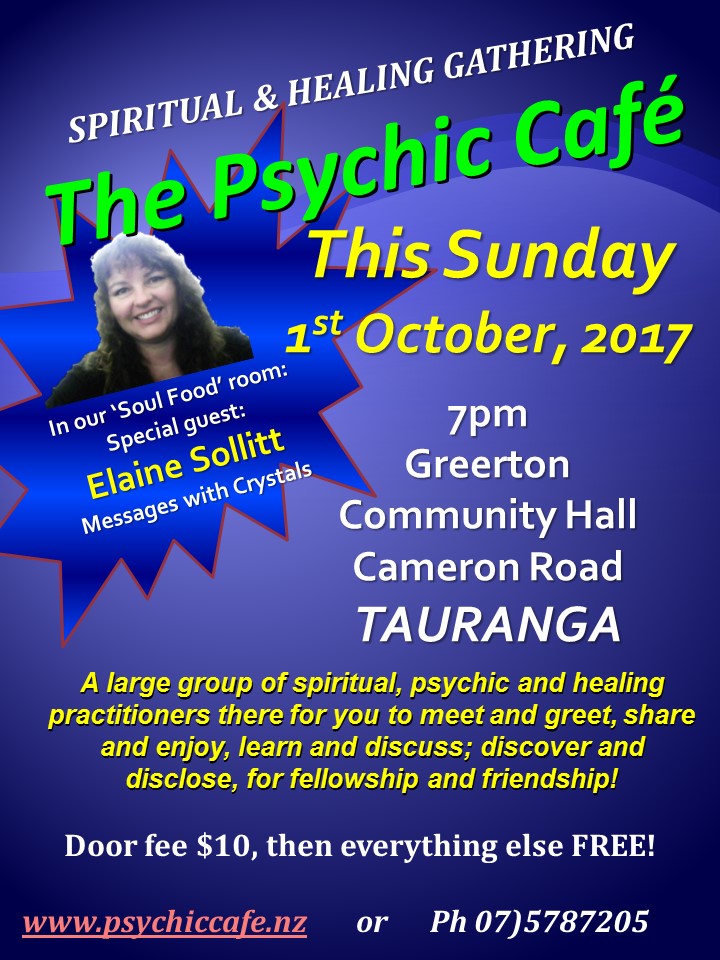 Read more about the article Psychic Cafe Sunday 1st October 2017 – In our ‘Soul Room’ Elaine Sollitt, Messages with Crystals!